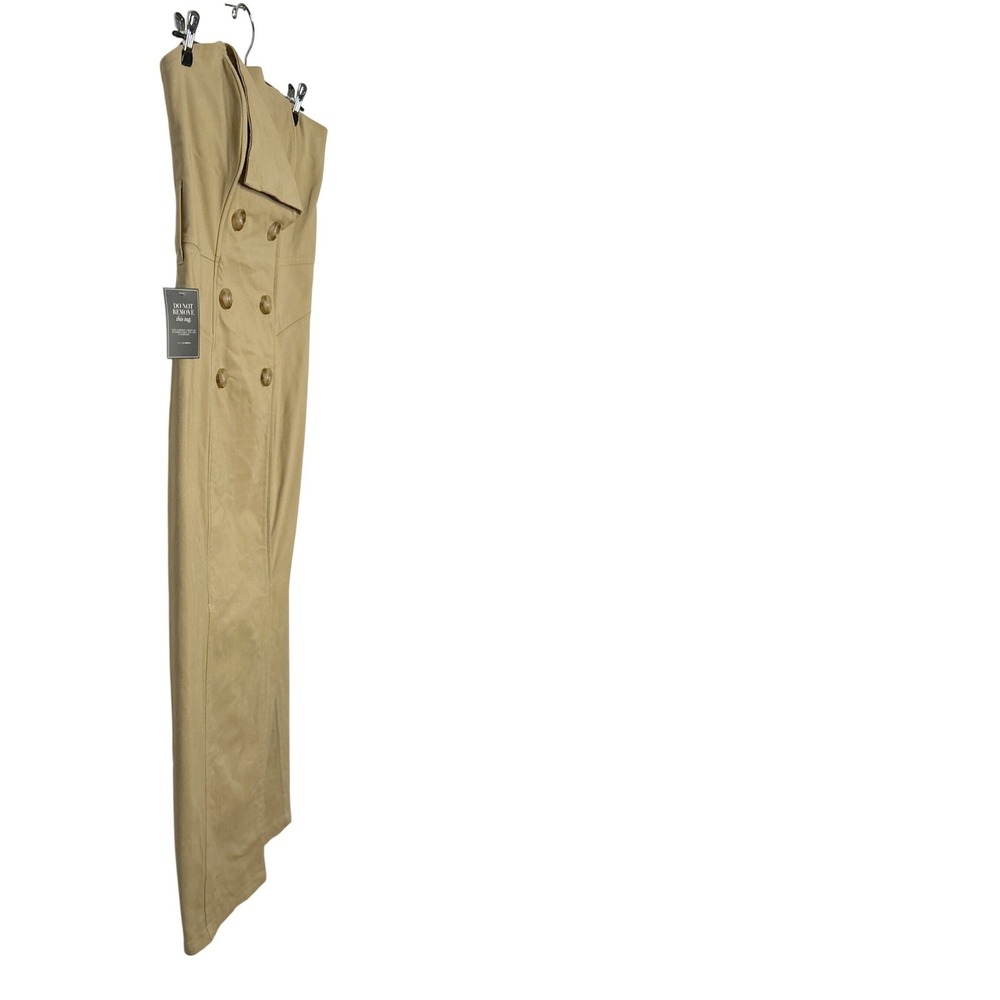 JLUXLABEL Khaki Asymmetric Belted Midi Dress M Strapless Trench Chic NWT No Belt - Picture 9 of 16